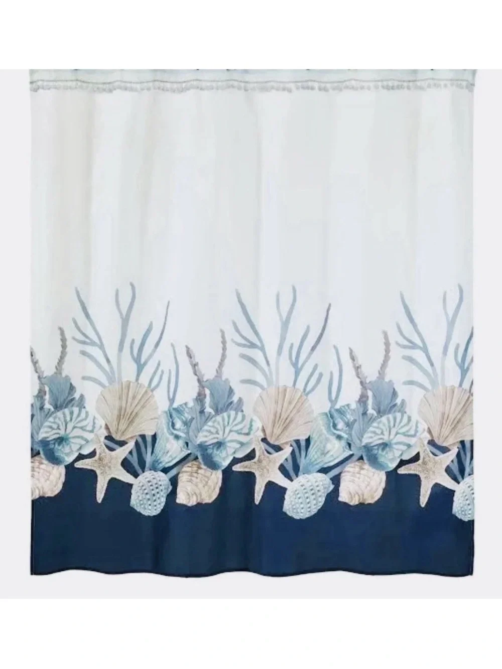 Avanti Blue and Cream Coastal Shower Curtain with Seashell Motif